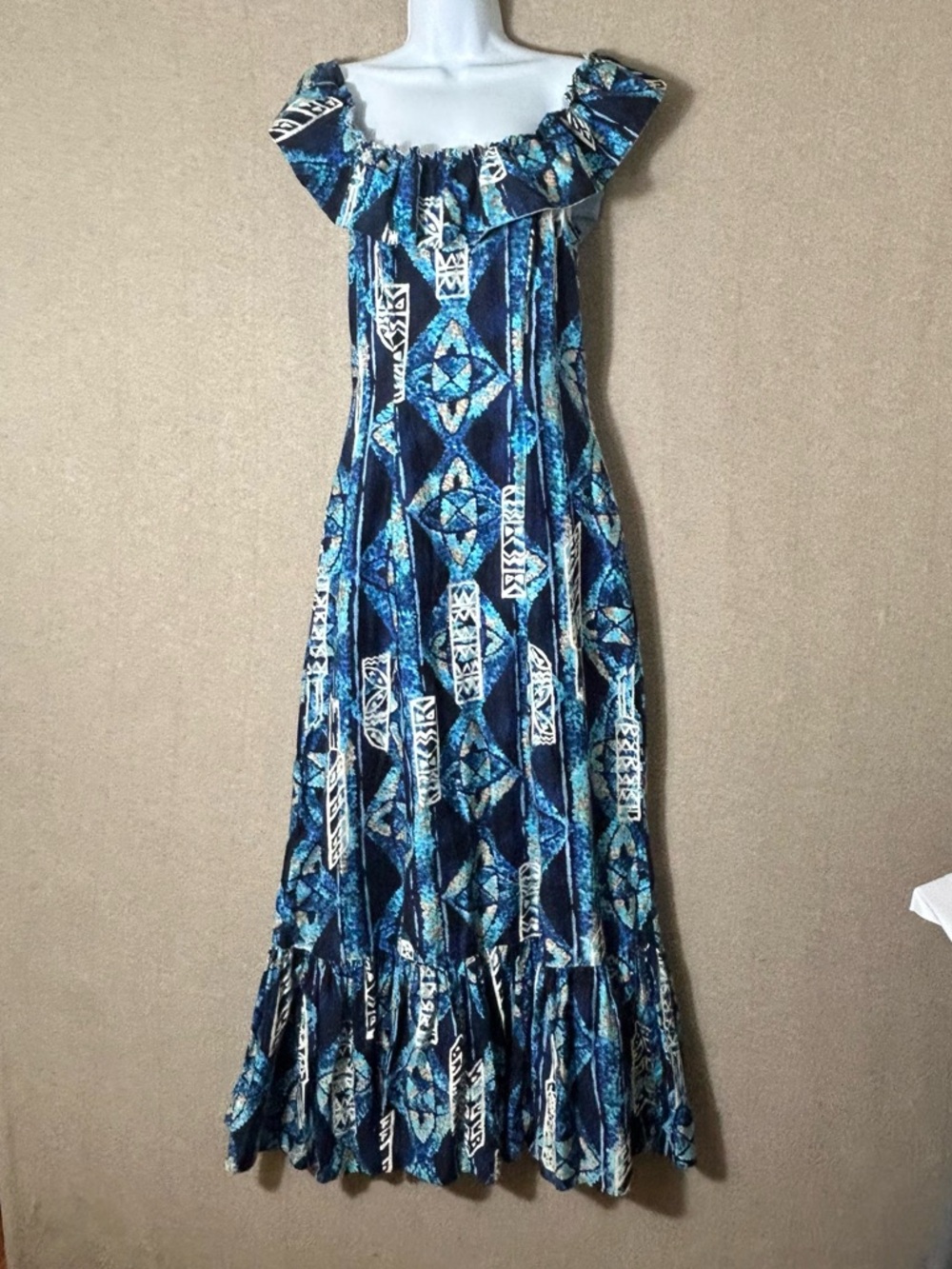 Vintage Malihini Hawaiian Dress Womens 12 Maxi Sleeveless Ruffle Designer Resort